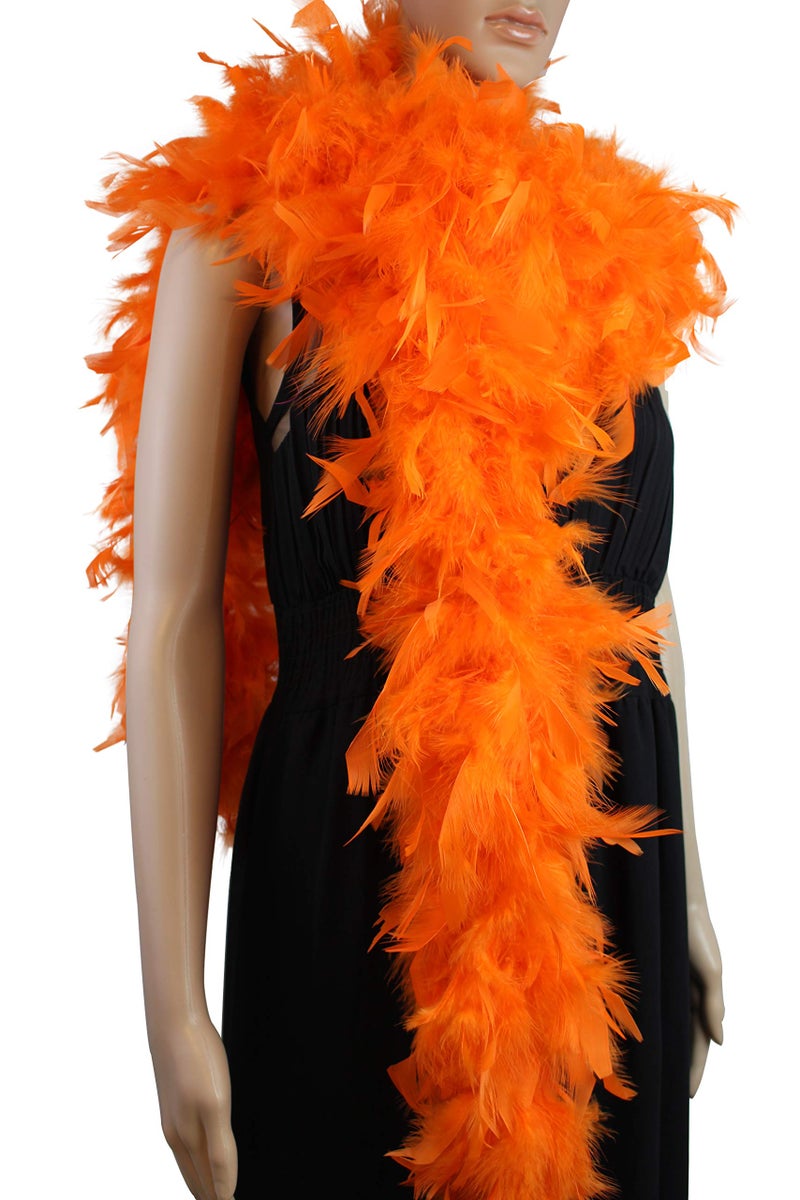 Flydreamfeathers 80 Gram, 2 yards Long Turkey Chandelle Feather Boa 10 Color, Great for Party, Wedding, Halloween Costume, Christmas Tree Decoration (Orange)